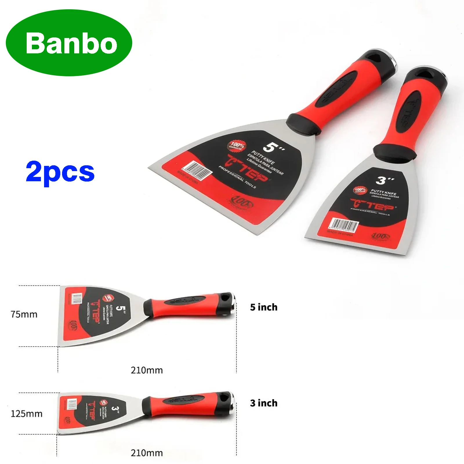 

2Pcs Stainless Steel Putty Knife Wall Plastering Knife Hand Tool Plastic Handle Scraper Blade with Soft Grip