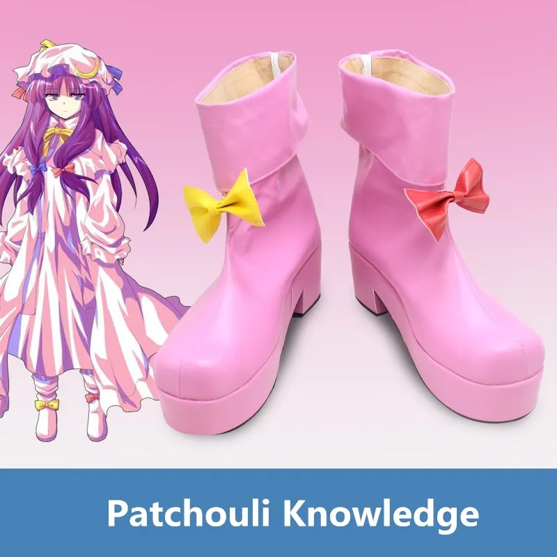 

Touhou Project Patchouli Knowledge Cosplay Shoes Pink Cute Handmade Faux Leather Boots