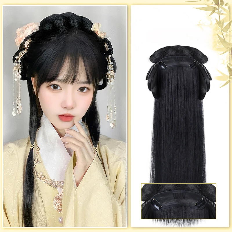 SEEANO-peruca hanfu para mulheres, estilo chinês, peça de cabelo sintético,  almofada de modelagem antiga, acessórios para cabelo preto, cocar -  AliExpress