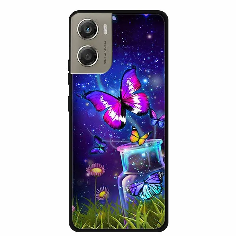 Cute Cartoon Animal Soft Silicone Back Cover with Flower Design - Black