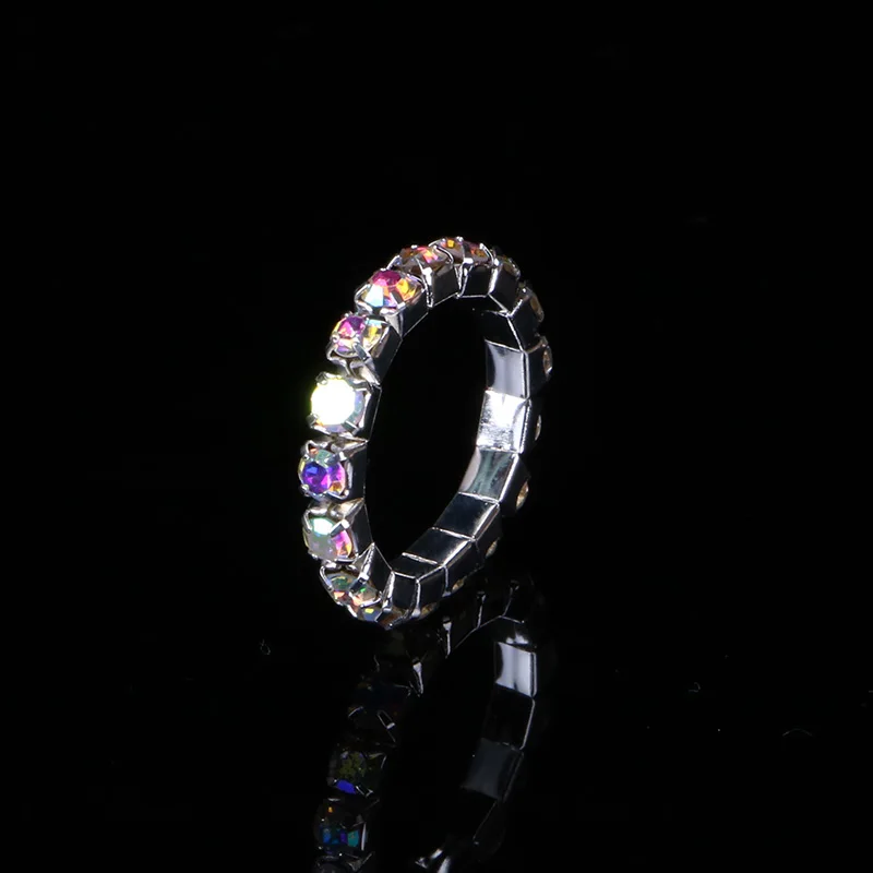 1-5 Rows Crystal Rhinestone Rings Silver Plated Bridal Wedding Iridescent AB Crystal Stone Elastic Stretch Rings for Women wedding rings,jewelry rings,ring jewelry