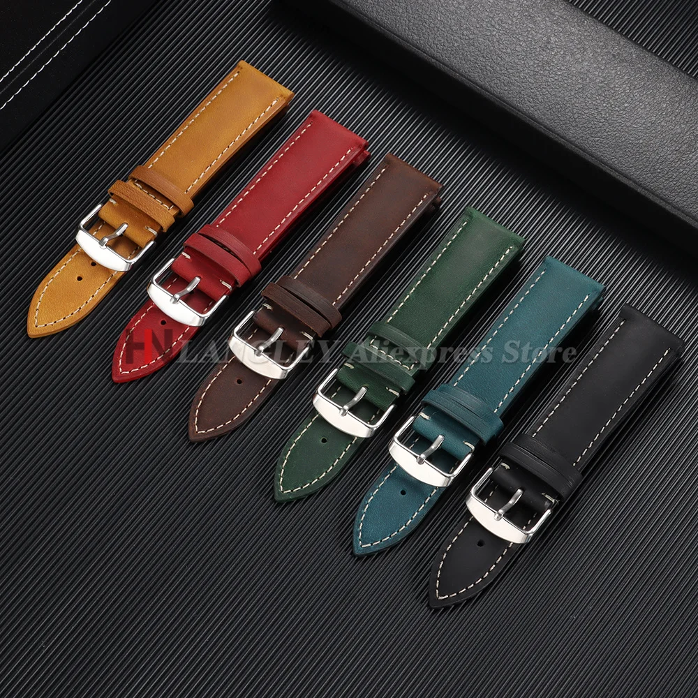 Vintage Dark Brown Cowhide Leather Watch Strap with Pins and Buckle - 20mm/22mm