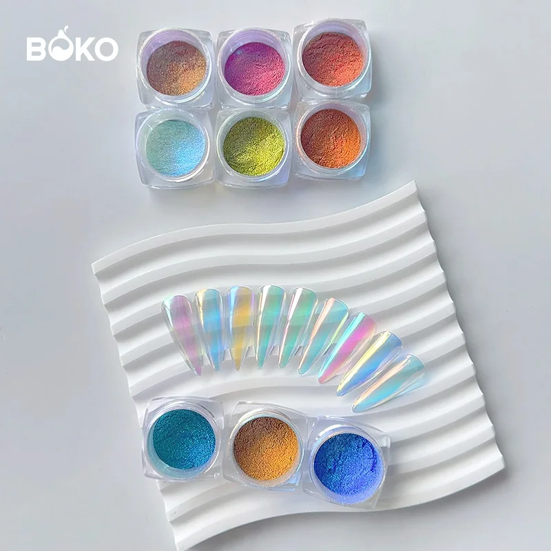 BOKO Aurora Nail Fine Glitter Mirror Effect Powder Iridescent Rub Dust Mermaid Chameleon Manicure Decoration For UV Gel Polish