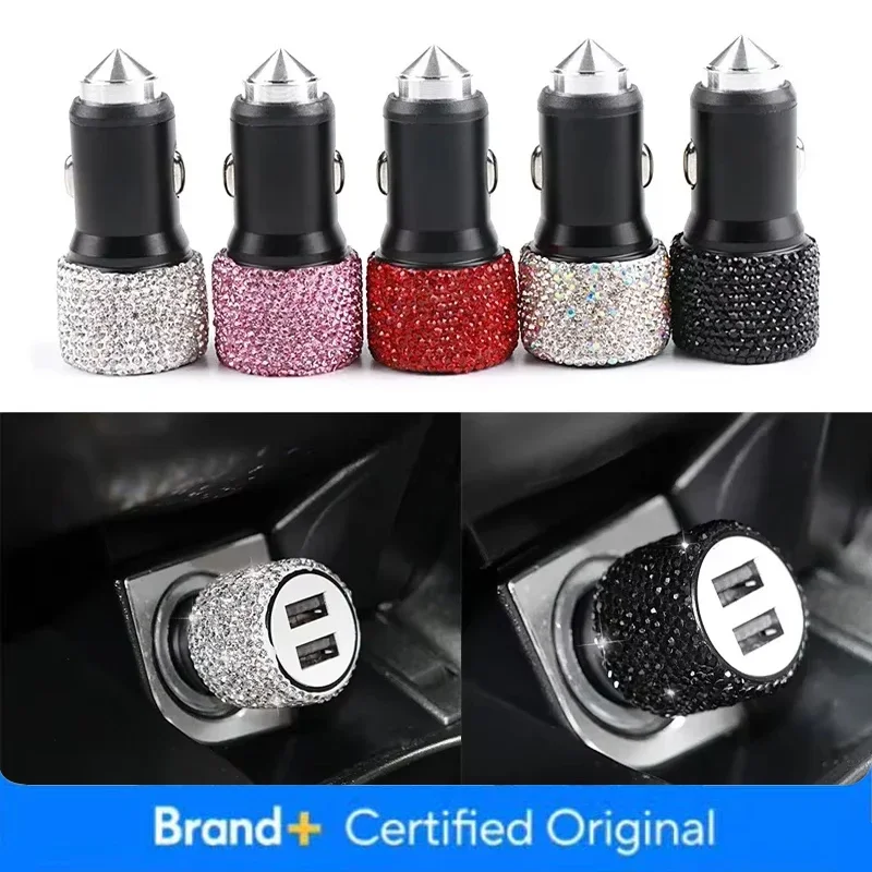 New Bling USB Car Charger 5V 2.1A Dual Port Fast Adapter Pink Car Decor Car Styling Diamond Car Accessories Interior for Woman