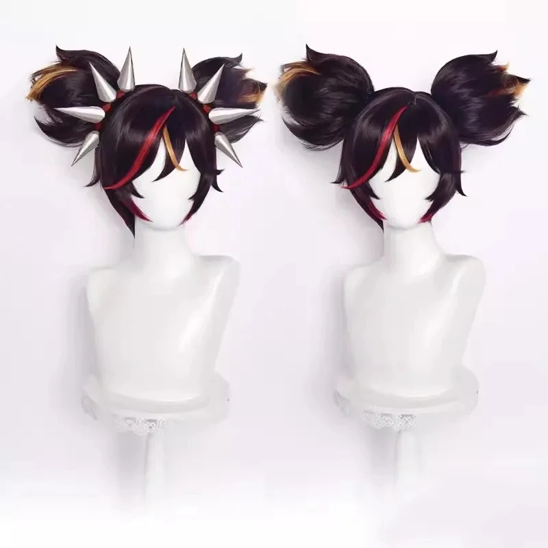 

Game Genshin Impact Xinyan Cosplay Wig Brown Double Ponytail Hair Heat Resistant Synthetic Halloween Accessories Props + Wig Cap