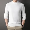 Mens Round Neck Sweater Fleeced Knitwear Solid Color Velvet Jumpers Slim Fit Elegant Luxury Brand Brown Knitted Sweaters 5