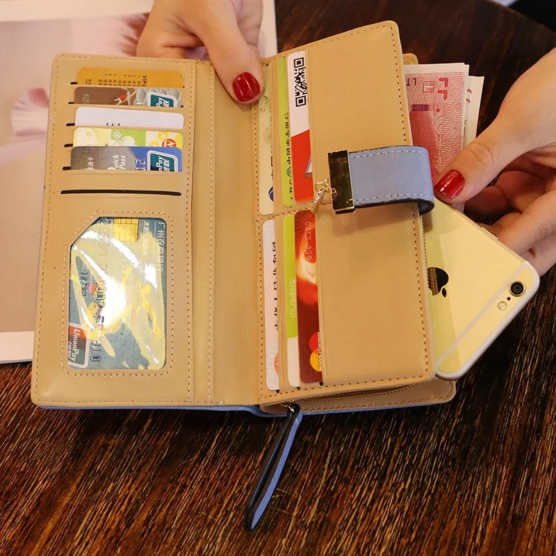 2023 New Women Wallet Hollow Golden Leaf Buckle Wallet PU Leather Purse Female Long Wallet Women Coin Purse Card Holders Clutch