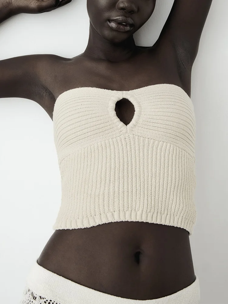 

Streetwear Tops 2023 Summer Clothes For Women Off Shoulder Strapless Ribbed Knit Crop Top Cut Out Night Club Sexy Tube Top