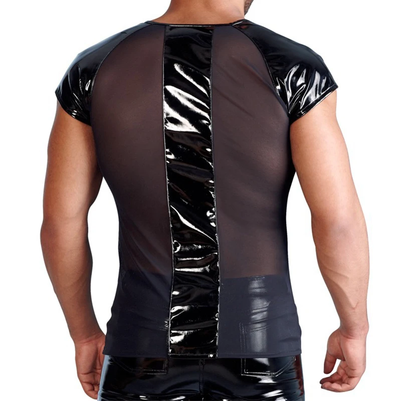 

Сексуальные мужские майки без рукавов из искусственной кожи, сетчатые футболки, нижнее белье, Прозрачная женская майка для фитнеса, Майки