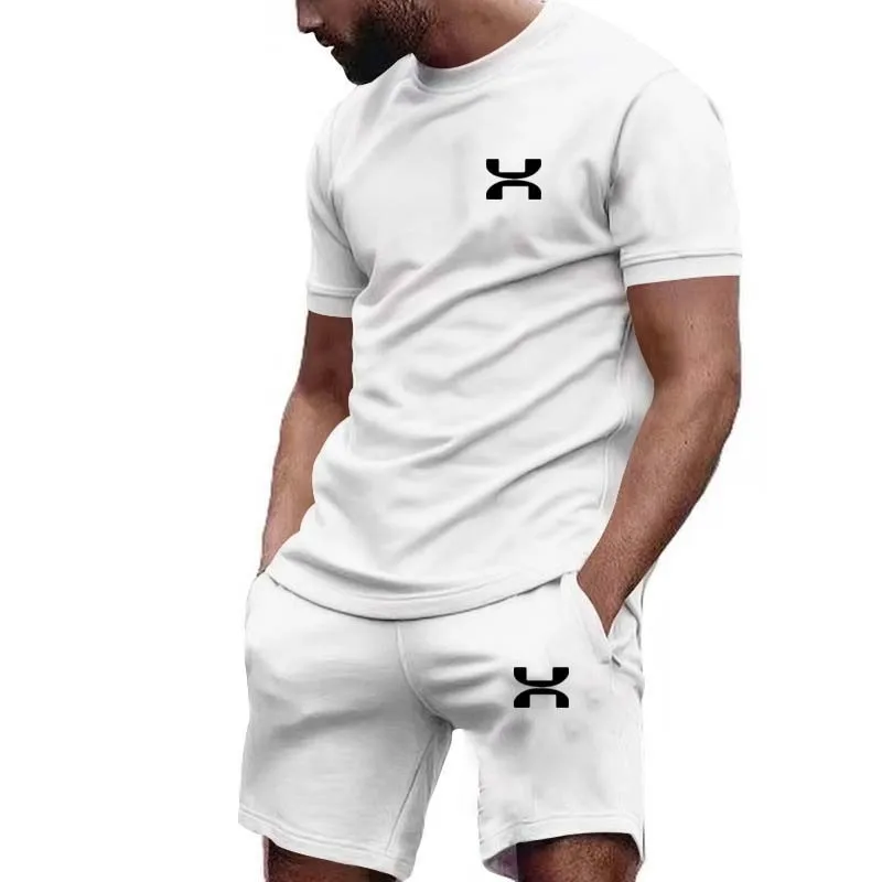 Summer Men's Fitness Fashion Men's Casual Sportswear Set, Quick Drying Sportswear Short Sleeved T-shirt+shorts 2-piece Set