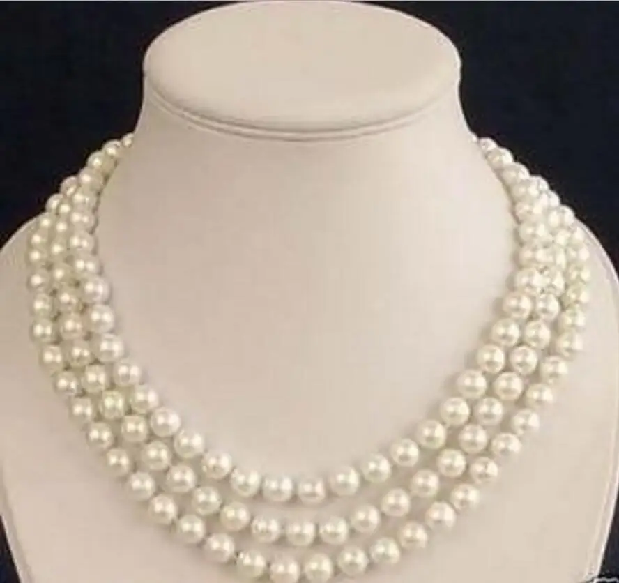 

18 WOW! OFFER charming 3 Rows 7-8mm White Pearl Necklace