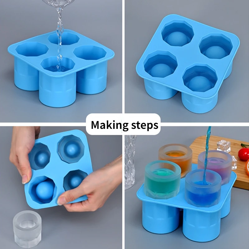 Silicone Square Four Compartment Ice Cup Mold Edible Ice Cup Ice Tray Maker  Summer DIY Ice Making Mould Kitchen Bar Accessories
