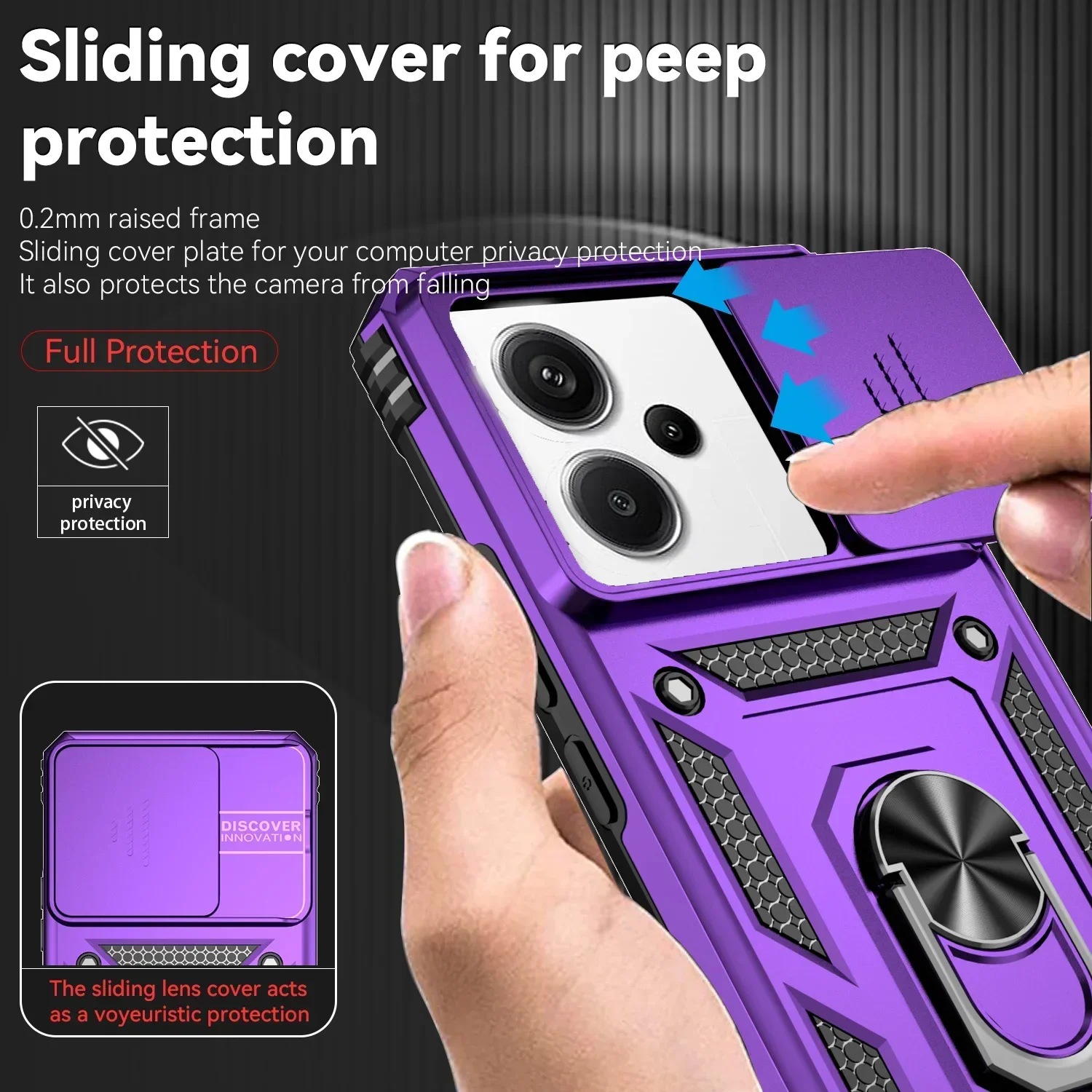 Shockproof Magnetic Case with Slide Camera Lens and Ring Stand