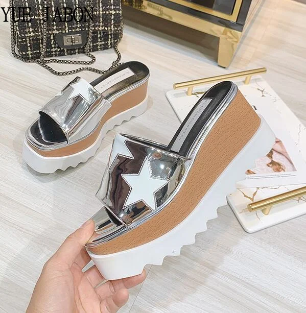 Slippers Women Sandals Platform Sandals Shoes Women Stars 2022 Summer Sandals Indoor Outdoor Real Leather Beach Shoes Female