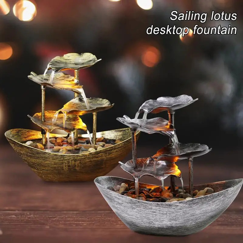 

Tabletop Water Fountain 4-Tiers Lotus Leaf Small Waterfall Fountain USB Desk Fountain Automatic Pump With Power Switch Tabletop