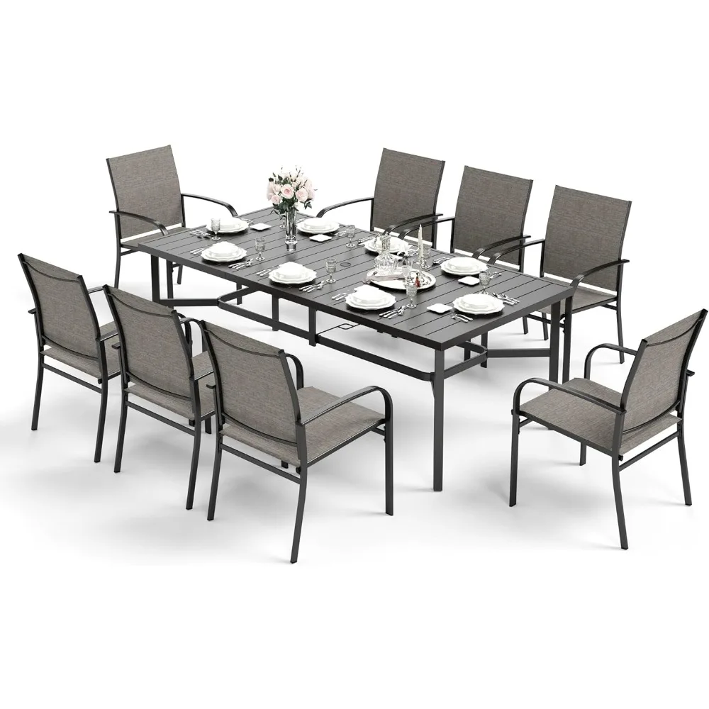 Patio Chairs and 1 x 83 Large Rectangle Dining Table, Outdoor Furniture Set for Deck Garden Backyard Lawn, Garden Sofas 4