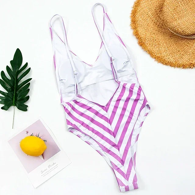 Costume da bagno intero da donna, con stampa a U, schiena