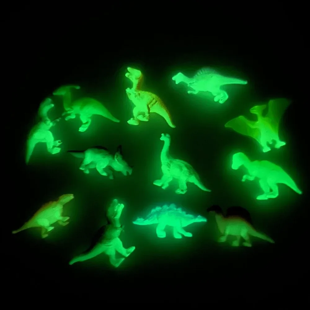 12pcs Mini Luminous Dinosaurs Glow in Dark Dino Toys Treat Kids Birthday Party Favors Boy Girl Gift Fillers Ornament