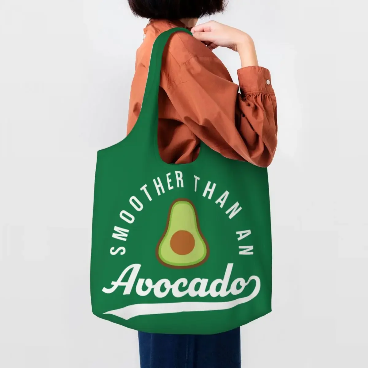 

Smoother Than An Avocado Grocery Tote Shopping Bags Women Fruit Vegan Canvas Shopper Shoulder Bag Large Capacity Bag Handbags