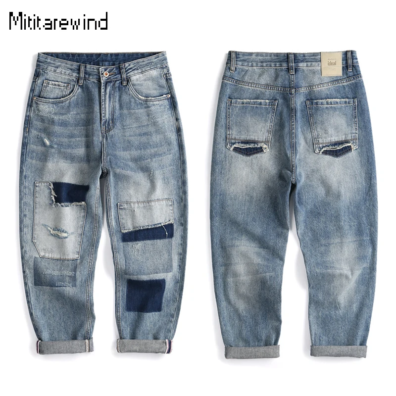 

Рваные джинсы в американском стиле ретро хип-хоп, Мужская Уличная одежда на все сезоны Y2k, мешковатые джинсы, прямые брюки с нашивкой, Молодежные трендовые джинсы
