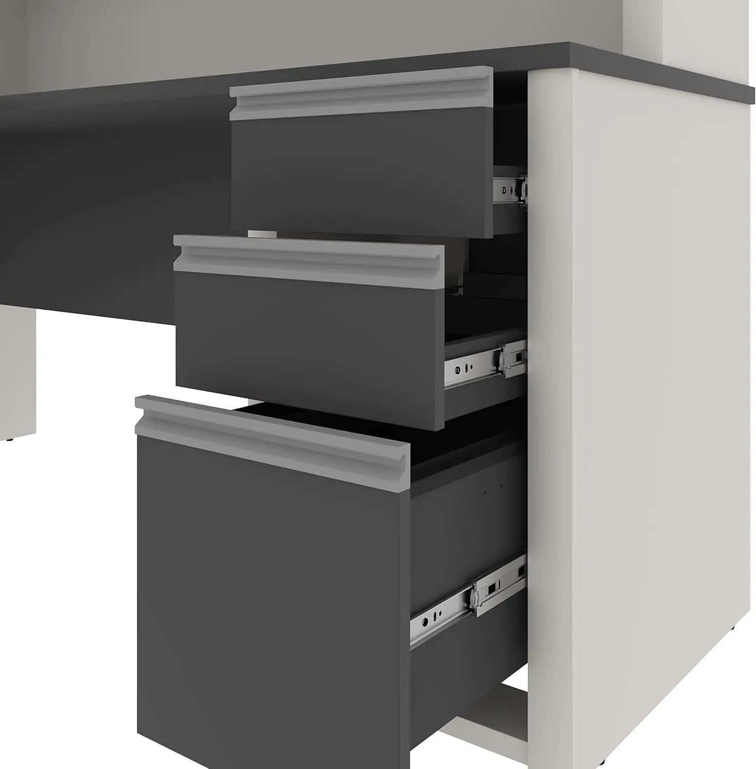 Connexion L Shaped Desk with Hutch and Pedestal in Slate and Sandstone, 72W | Large Corner Table for Home Office 6