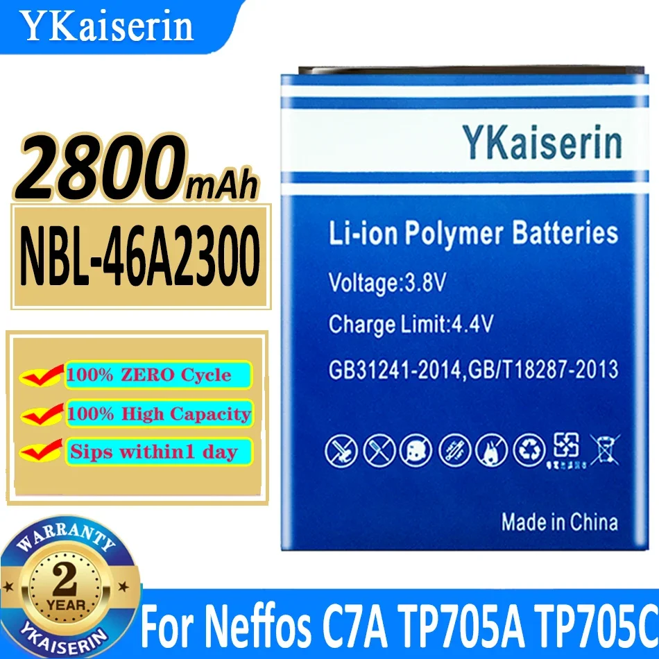 

YKaiserin Battery for Neffos NBL-46A2300 NBL46A2300 Battery 2800mAh High Capacity Long Standby Time Mobile Accessories Battery