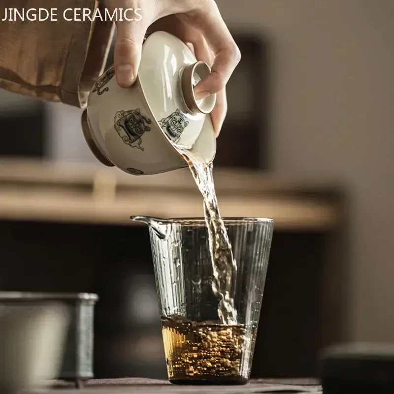Tea Set 140ml Chinese Style Ceramics Gaiwan Teacup Handmade Tea Infuser