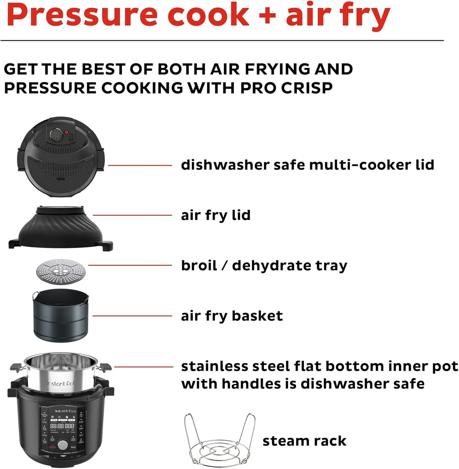 Pot Pro Crisp 11-in-1 Air Fryer and Electric Pressure Cooker Combo with Multicooker Lids that Air Fries, Steams, Slow Cooks, Sau