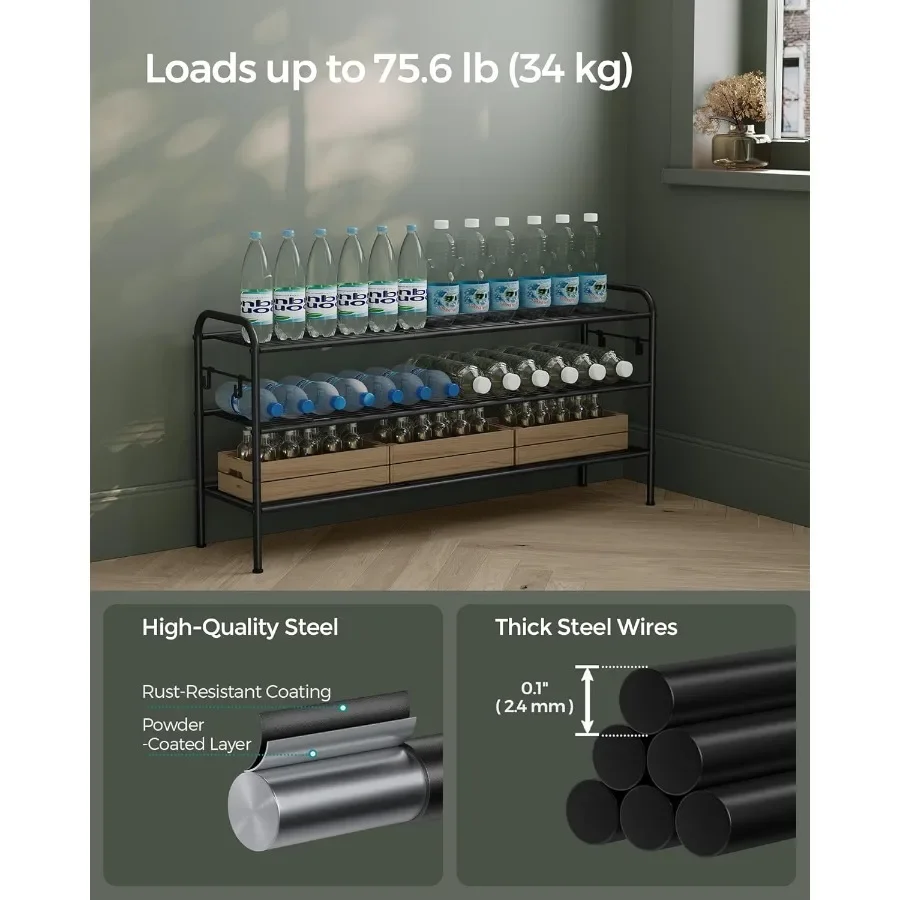 Shoe Rack 3Tier Shoe Organizer Metal Shoe Shelf Storage with 4 Side Hooks Holds 15 Pairs of Shoes HeightAdjustable Shoe Rack fo