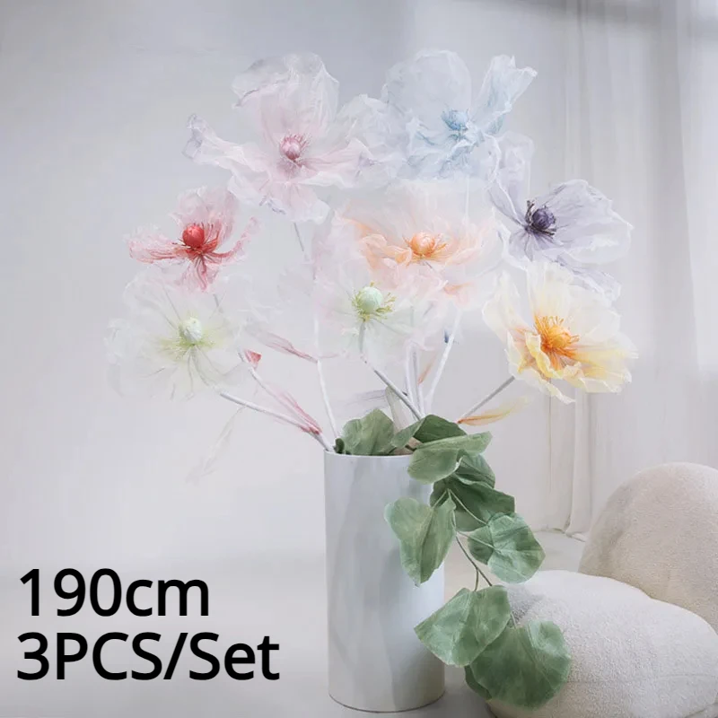 

3Pcs/Set 190cm Wedding Props Silk Mesh Yarn Flower for Garden Wedding Road Lead Flower Decoration T Stage Layout Window Display