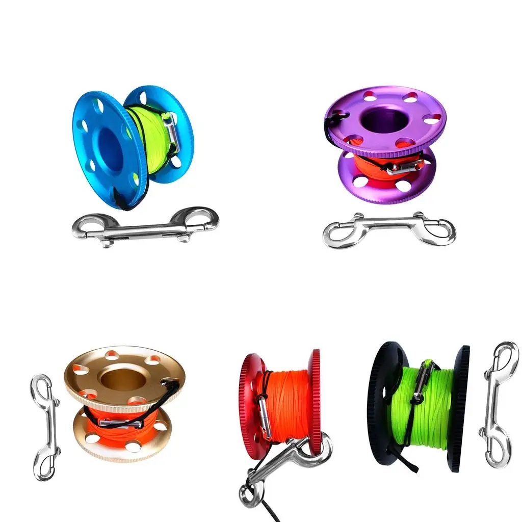 

Scuba Diving Dive Aluminum Finger Spool Reel 50 Visibility Line, Clip