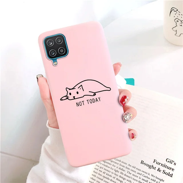 Candy Matte Soft TPU Case For Samsung Galaxy A12 Shockproof Silicone Back Cover For SamsungA12 A 12 SM-A125F Cases Red Cat Funda 009I046
