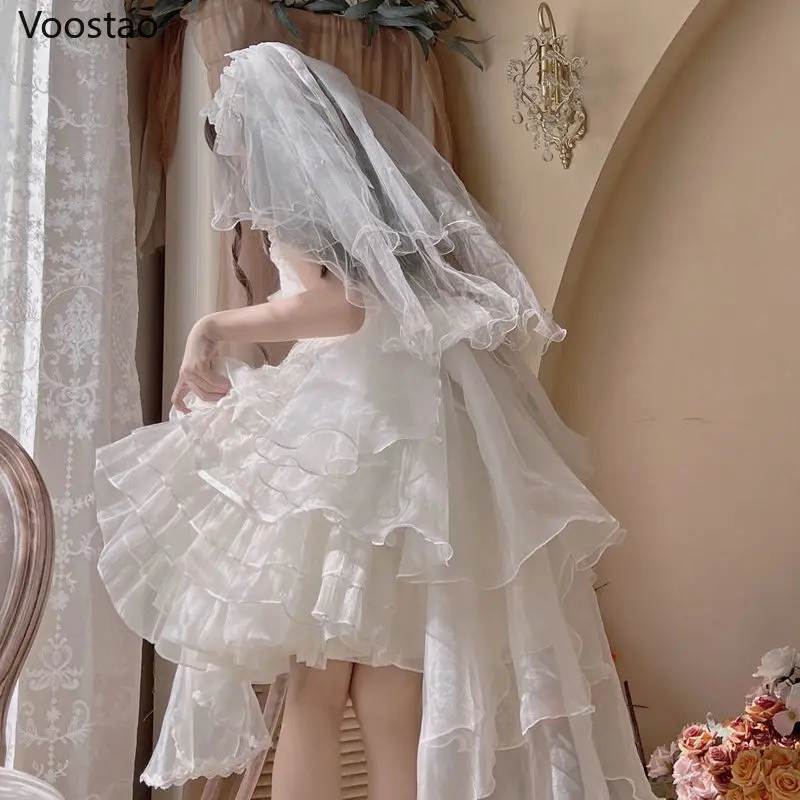 Sweet Lolita Princess Dress Vintage Victorian Women Elegant Ruffles Pearl Bow Party Tiered Dresses Girly Kawaii Wedding Vestidos lolita dress lolita suspender dress lolita cosplay costumes suspender dress lolita skirt lolita blouses