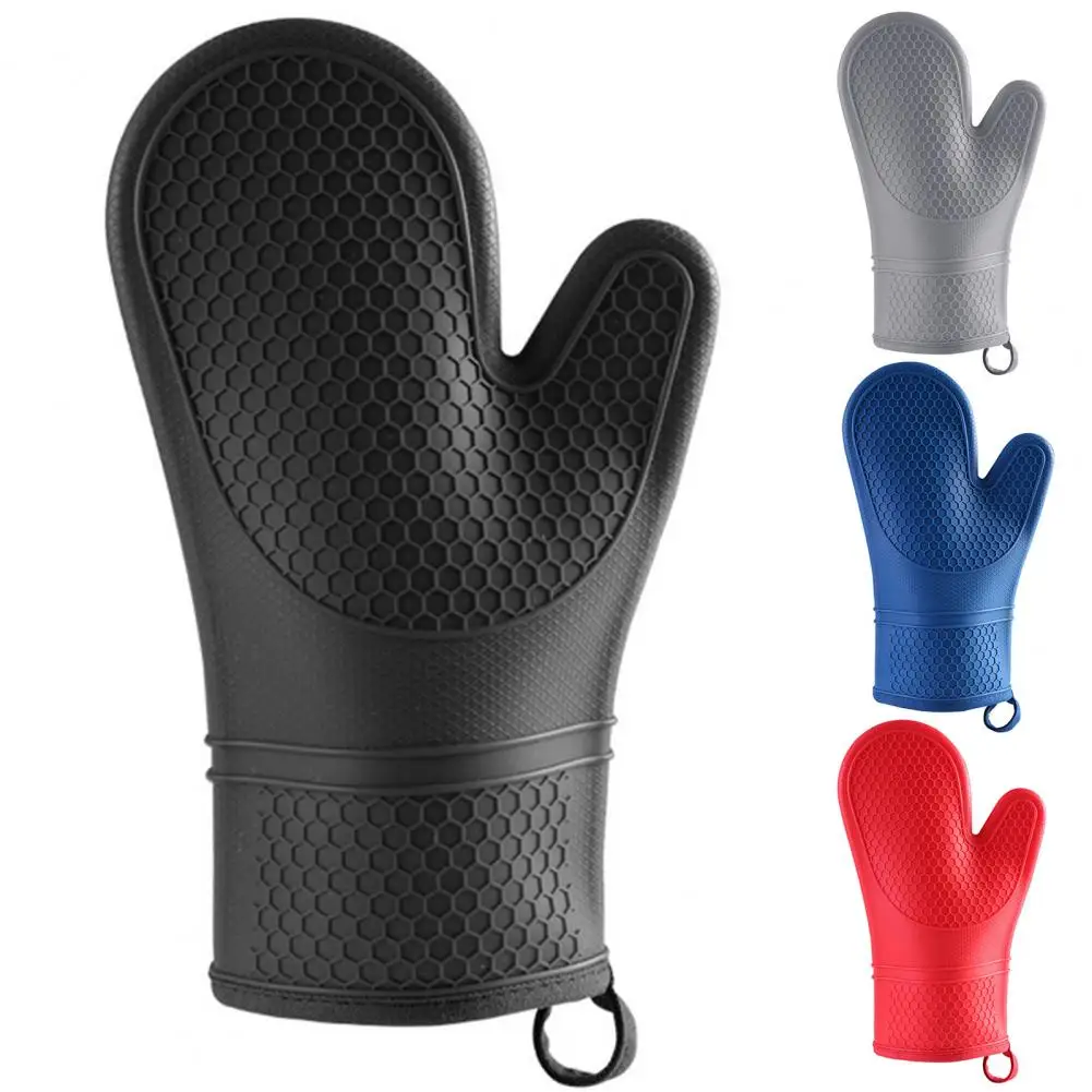 1Pc Premium Kitchen Mittens Reusable Silicone Oven Mitts Heat Insulation Anti-scalding Kitchen Microwave Anti-hot Mittens