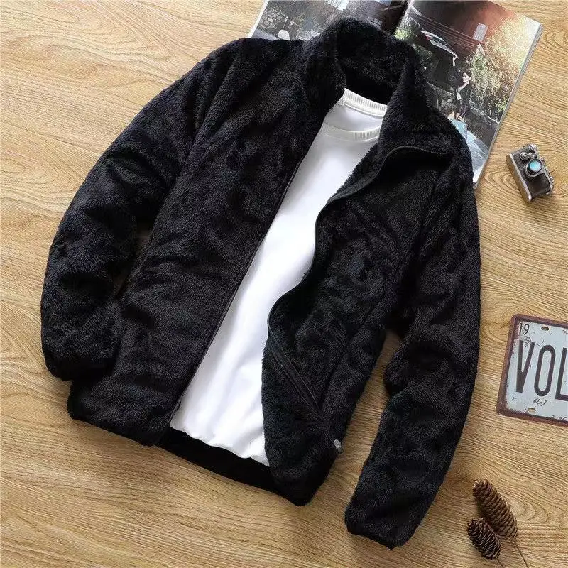 New Winter Warm Velvet Thick Coat Black Jacket Male Clothes 4XL Oversize Solid Color Lambswool Padded Jackets 2023 Outerwear new winter thick warm sweater men plus velvet fleece round neck pullovers male jumper knitting pullover stretchy casual sweaters