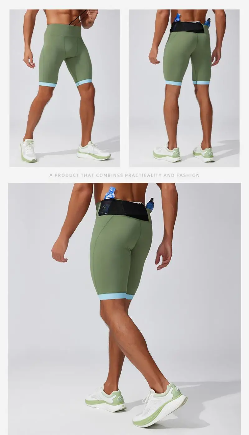 (S-2XL)Men Women Racing Shorts 80% Nylon Compression Moisture-Wicking Marathon Trail Running Tights with Mesh Pockets
