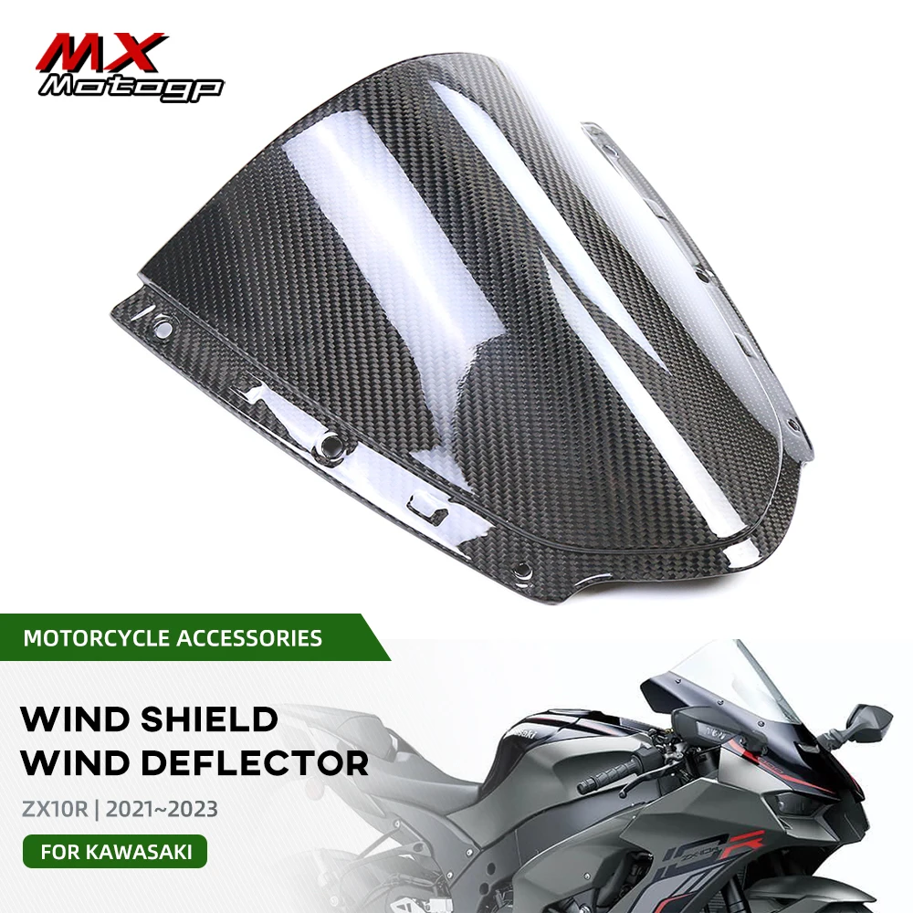 

100% Carbon Fiber Front Windshield Windscreen For KAWASAKI NINJA ZX10R ZX 10R 2021 2022 2023 Motorcycle Wind Deflector Parts