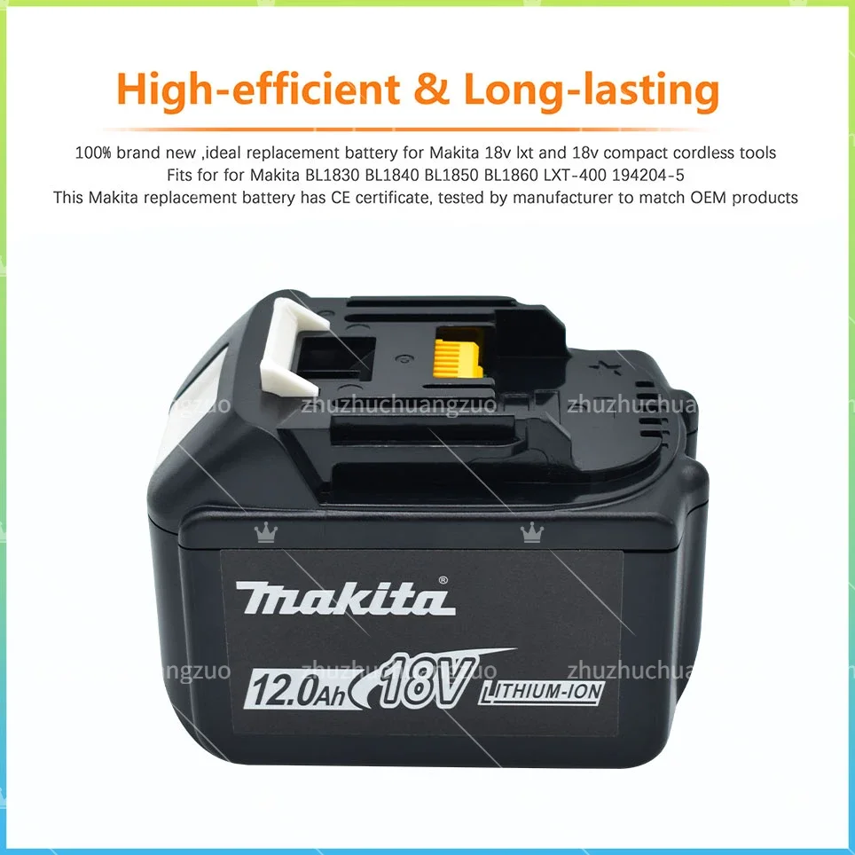 Makita-Bateria de substituição recarregável, 18V, 12.0Ah, para BL1830, BL1830B, BL1840, BL1840B, BL1850, BL1850B, Indicador LED, 100%