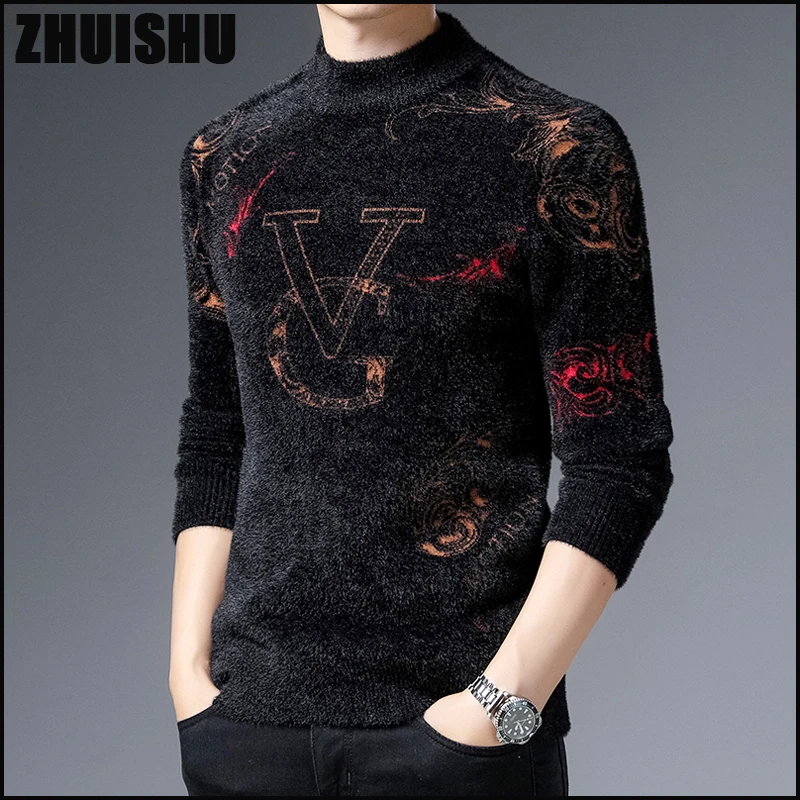 

Quality Luxury Fashion Menswear Half Turtleneck Knitted Warm Jacquard Sweaters Pullover Knitwears Clothing Ropa Hombre Clothes