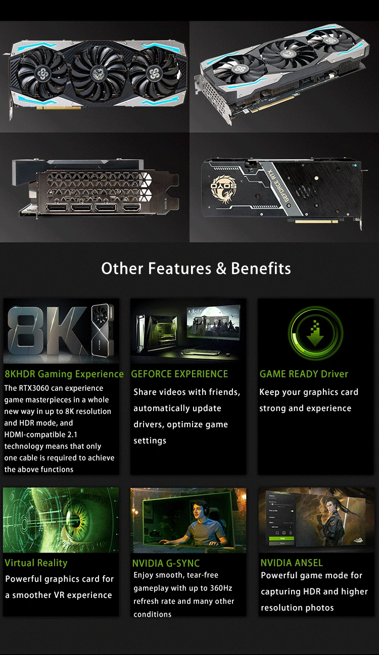 good pc graphics card SOYO Full New RTX 3060 12GB  GDDR6 GPU NVIDIA Computer PC 192bit DP*3 PCI Express X16 4.0 Gaming Video Graphics Card LHR Card graphics card for desktop