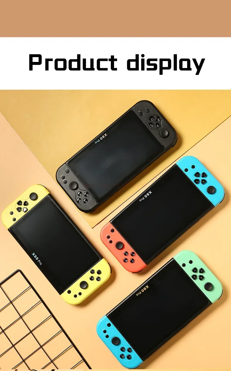 HOT X80 Pro Handheld Game Console Intelligent Retro Arcade Game Console Video Music Player 7-inch Display Portable Game Console