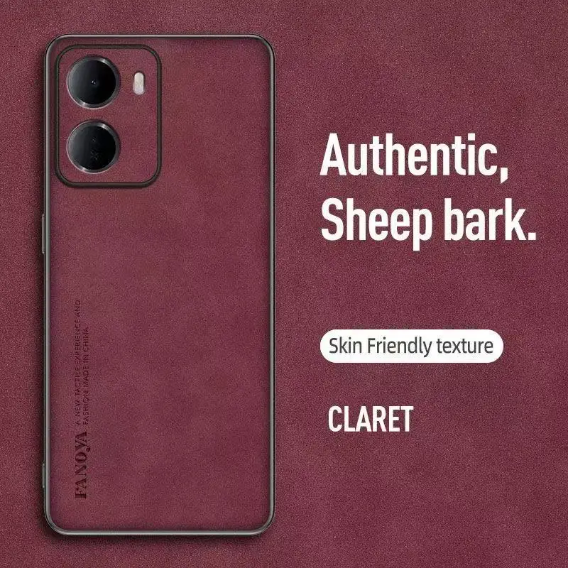 Goatskin Leather TPU Shockproof Case with Camera Lens Protection and Anti-Drop Back Cover