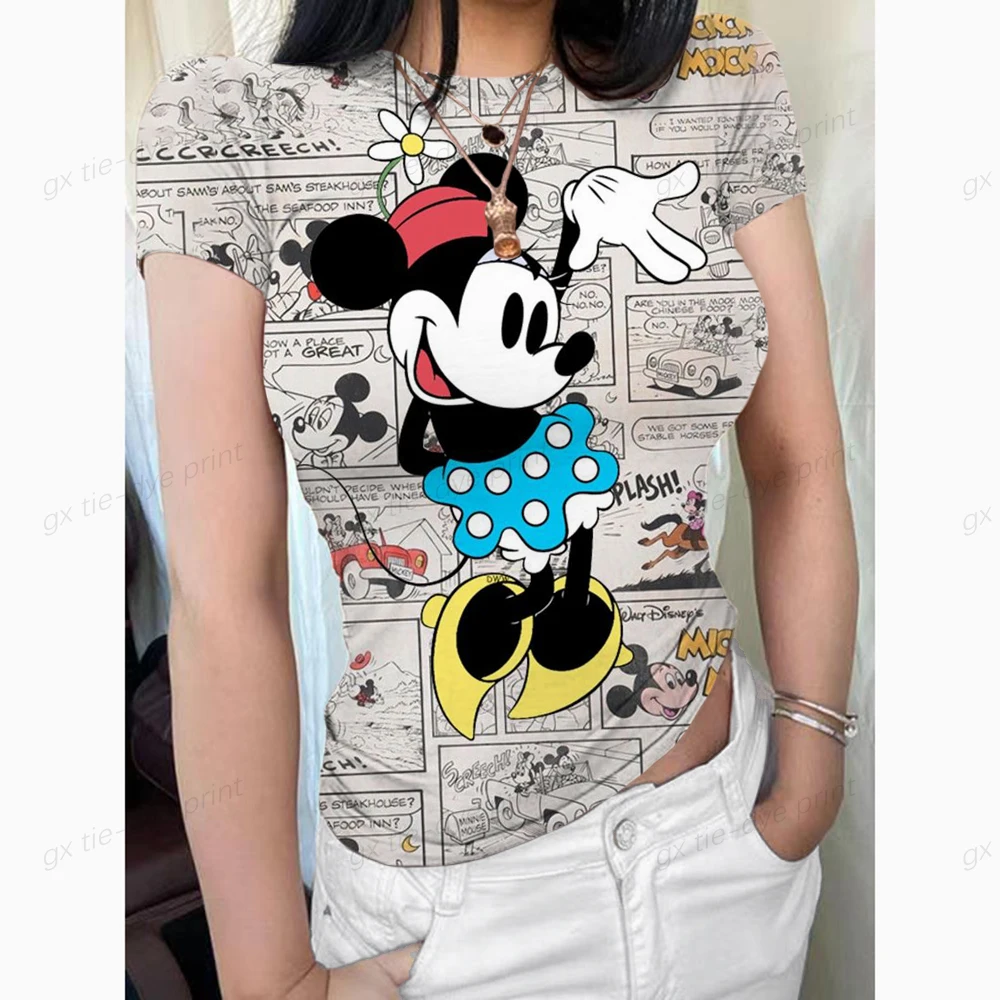 thumbnail image 1 of Camisetas de manga corta con cuello redondo y doble forro para mujer de Mickey Mouse, camisetas básicas, colección Smoke Cloud Pro, 1 of 4