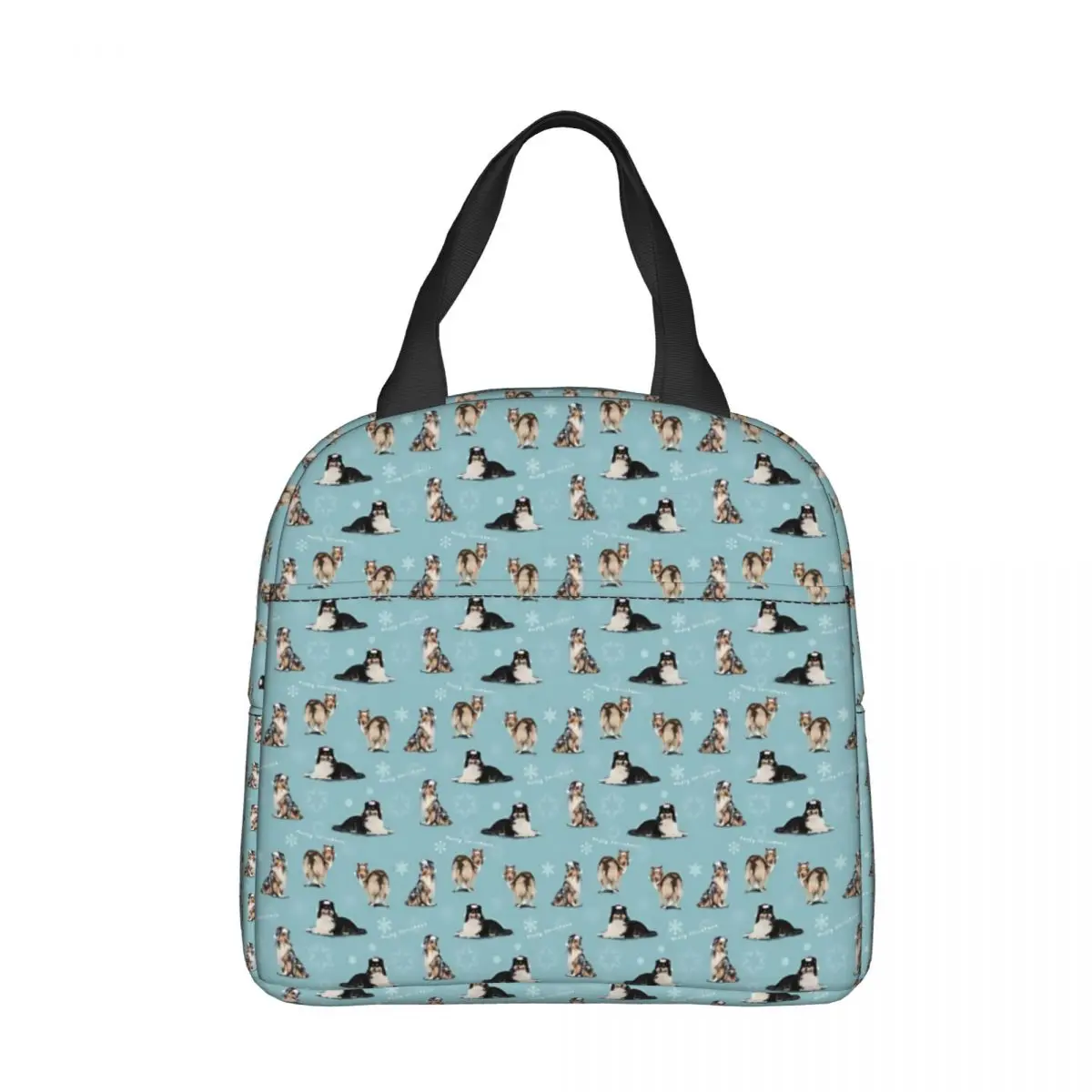 

Green Lying Dog Oxford Cloth Portable BagsPet Dog Border Collie School Trip Lunch Hiking Debris Cooler Food Handbags