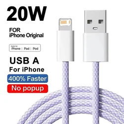 High - Speed 20W USB Fast Charging Nylon Braided Cable for iPhone - Quick Charge & Durable USB Data Cable (Purple)