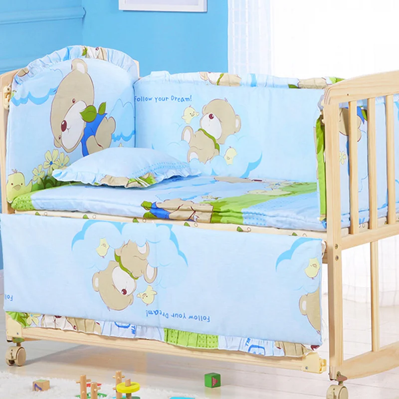 Baby Crib Sheet Baby Crib Bumper Baby Pillowcase 6pcs/set Baby Crib Bumpers Child Bedding Set Cartoon Cotton Baby Bed Linens Include Cot Bumpers Bed Sheet Pillow ZT57