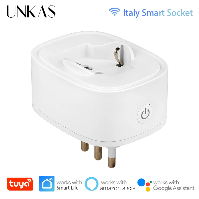

UNKAS Tuya WiFi Smart Plug Italy Socket 16A Monitor Timing Function Life APP Control Italian Outlet Alexa Google Home Chile