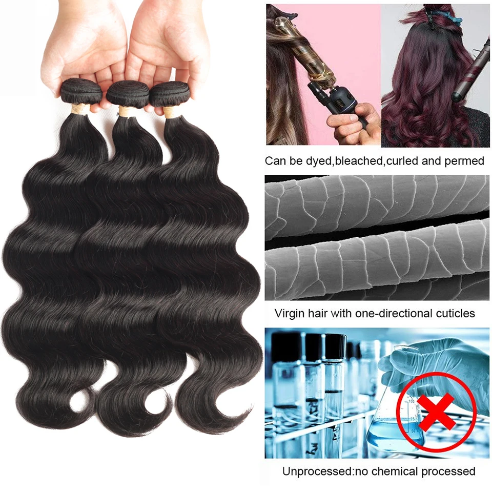SVT Hair Body Wave Bundles Indian Hair Weave Bundles 1/3/4 PCS Human Natural Remy Extension 8-26"