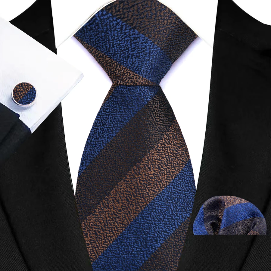 Herren Krawatten Taschentuch Manschettenknöpfe Set Smoking Zubehör Luxus Braun Streifen Dot Floral Krawatten Für Party Abendessen Hochzeit – Detail 15