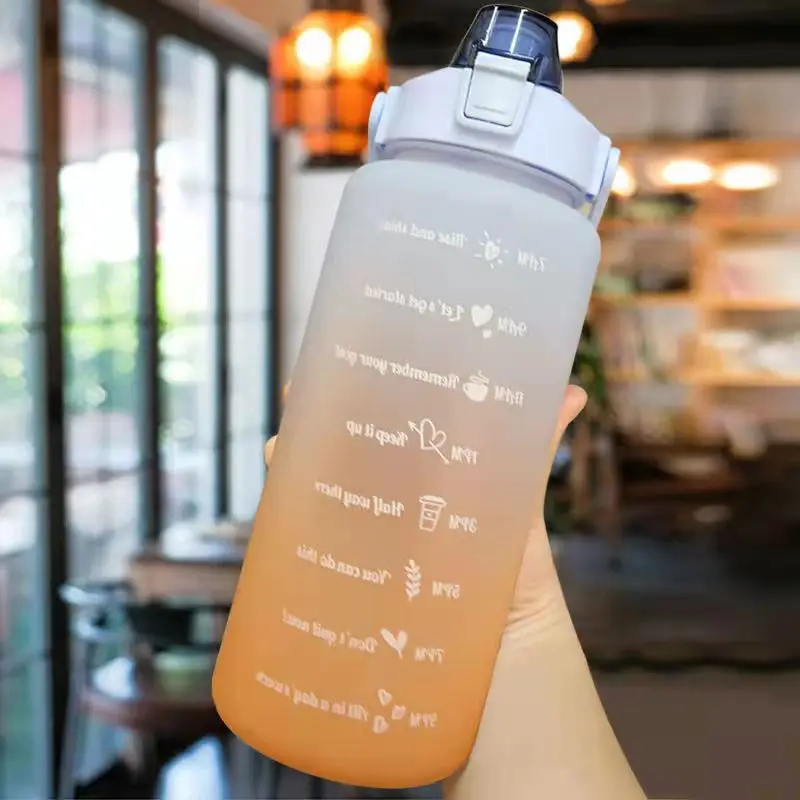 2L Large-capacity Water Bottle With Bounce Lid Timeline Reminder Leak-proof Frosted Cup For Outdoor Sports And Fitness